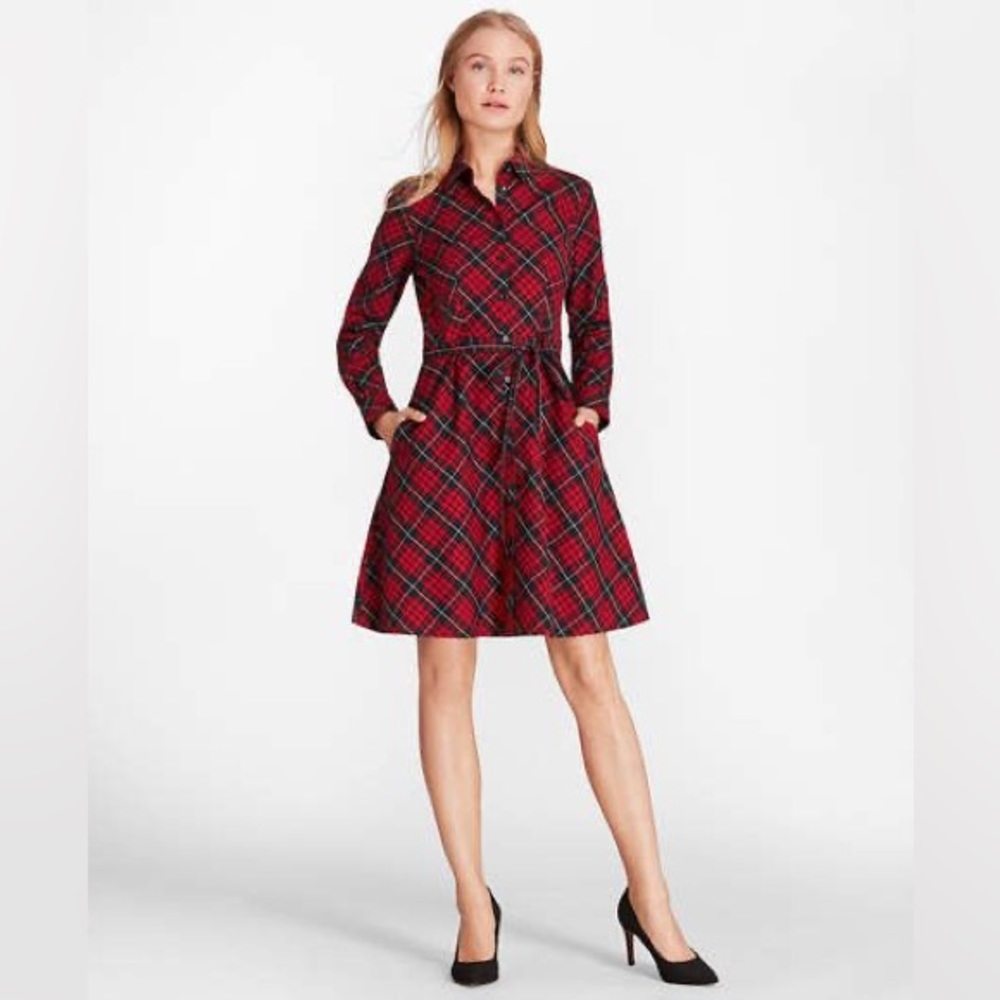 Brooks Brothers Red Fleece Collection: PLAID COTTON TWILL A-LINE SHIRT DRESS
